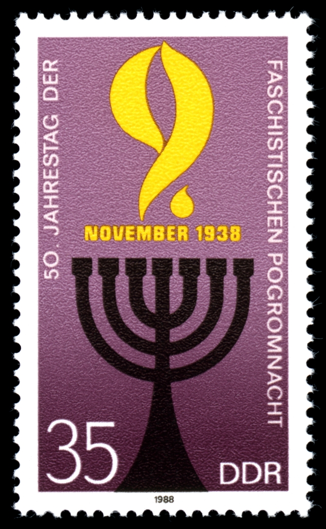 50. Jahrestag der „Reichspogromnacht, 9. November 1938“, Postwertzeichen der DDR, 35 Pfennig, Erstausgabetag 08.11.1988