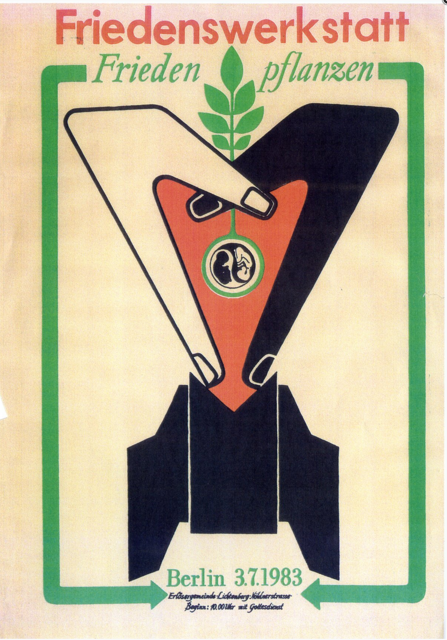 Einladung zur Friedenswerkstatt in die Ostberliner Erlösergemeinde im Juli 1983